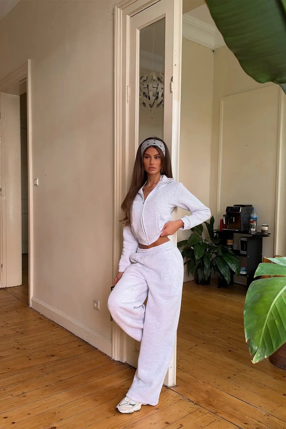 Grey Zipper-Detail Tracksuit Set