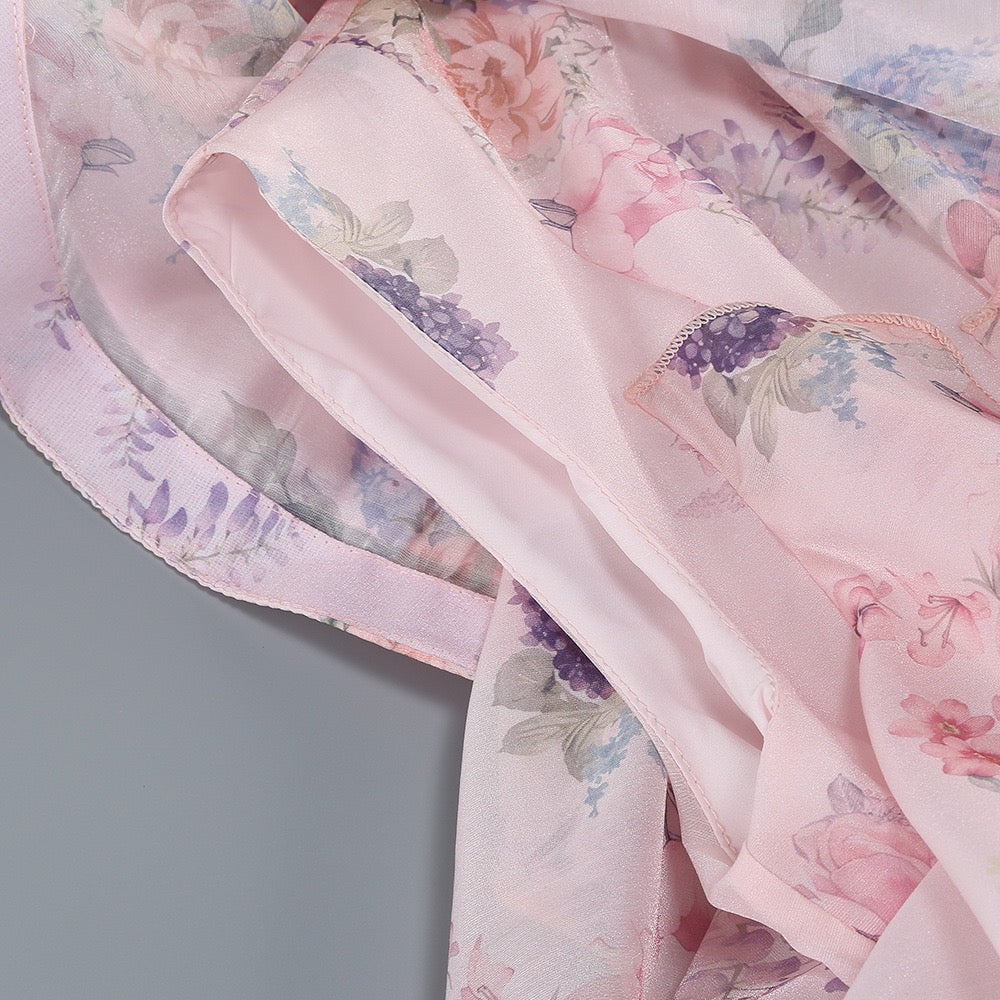 Floral Chiffon One Shoulder Ruffle Mini Dress