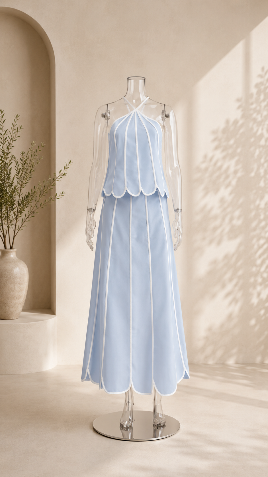 Scalloped Halter Top & Maxi Skirt Set