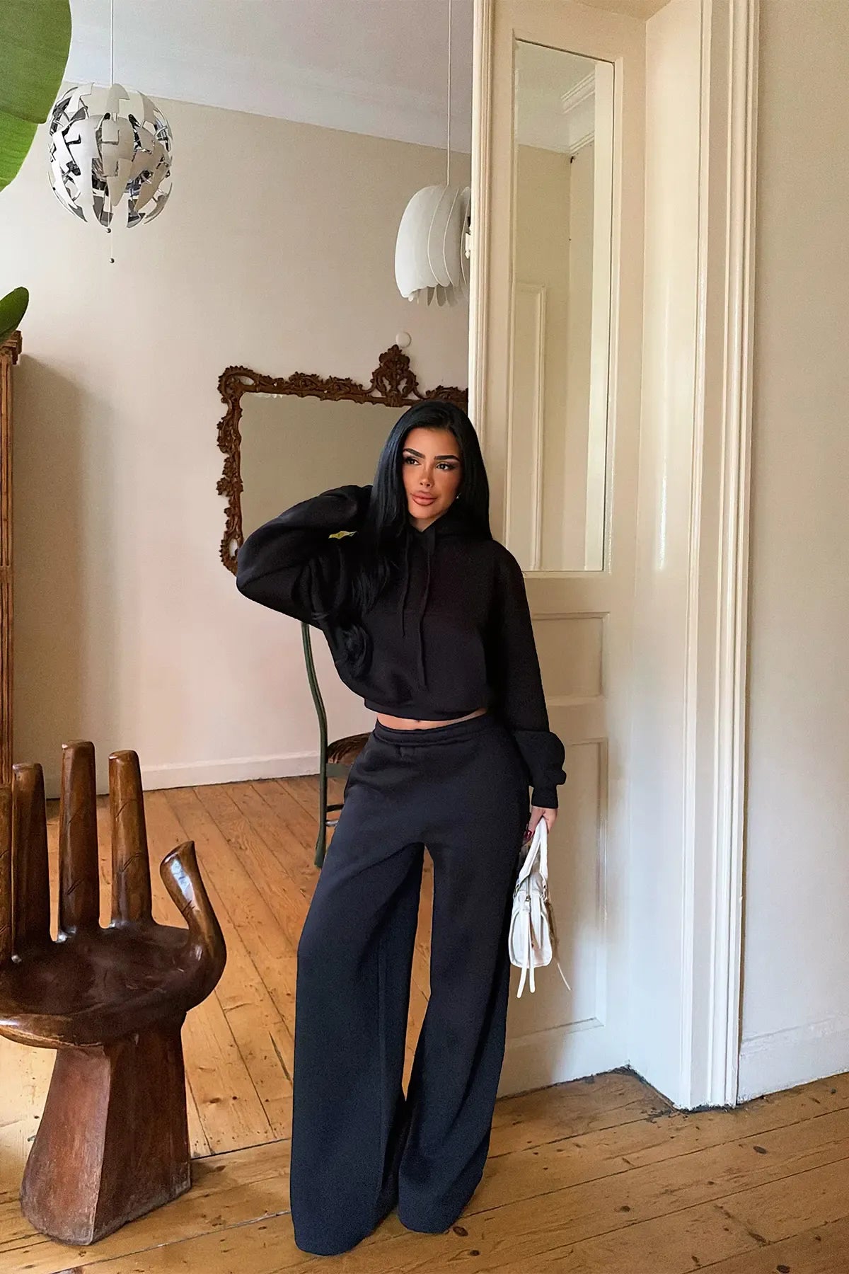 Black Sweatshirt Detail Tracksuit