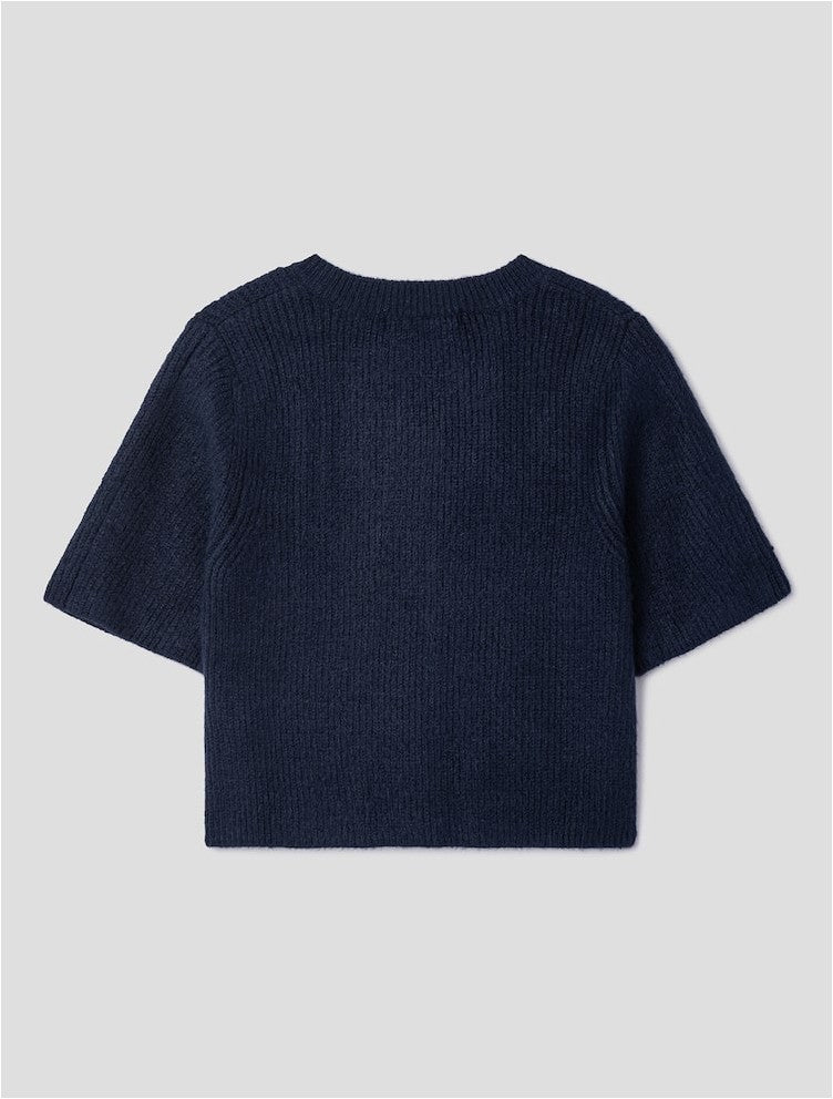 Ribbed Short-Sleeve Knit Cardigan