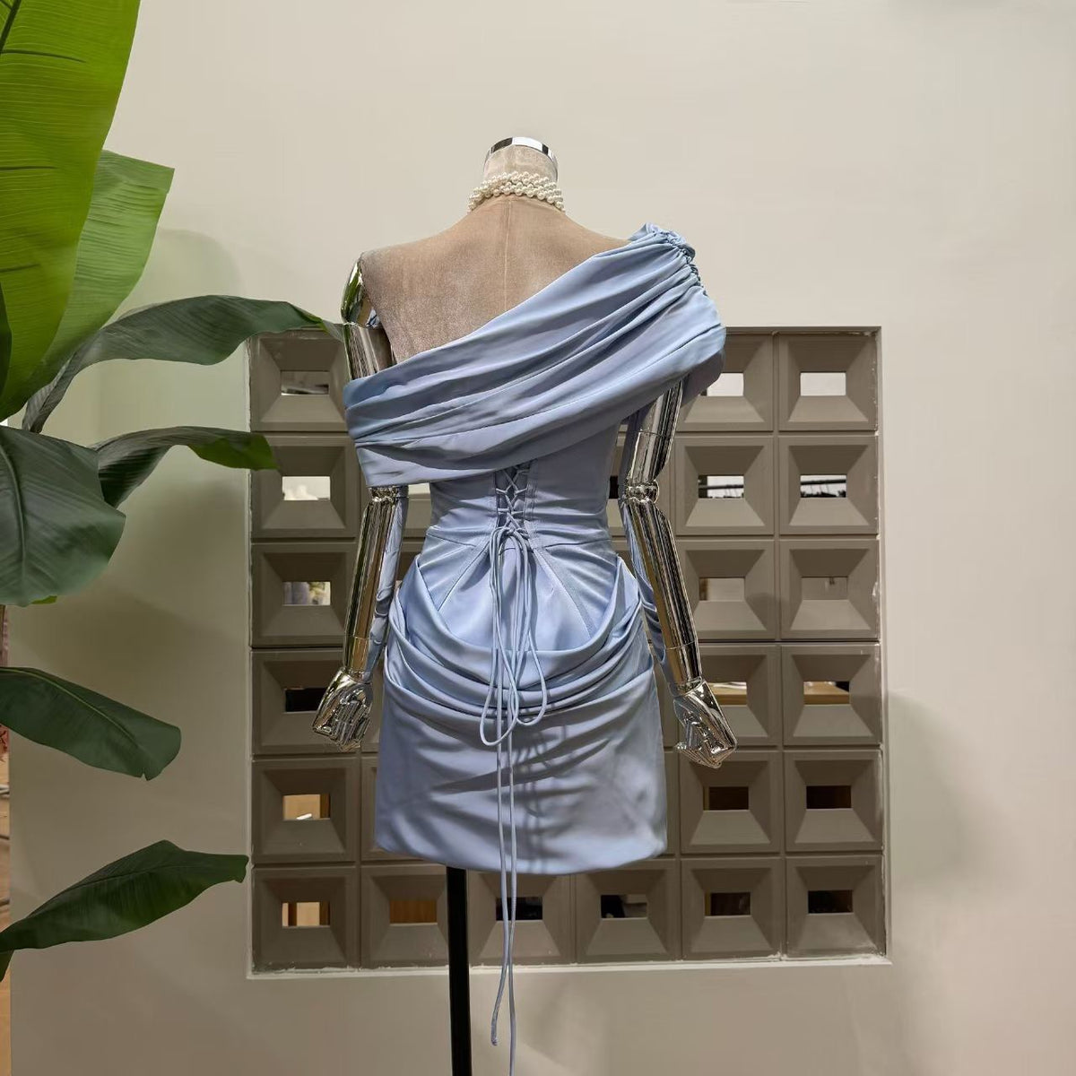 Asymmetric Draped Satin Bodycon Mini Dress