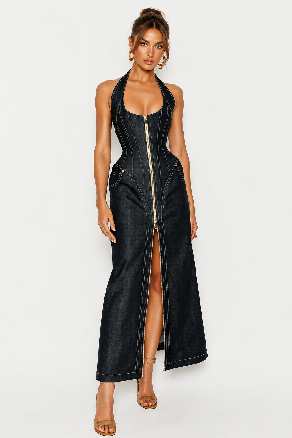 Nova Denim Halter Maxi Dress