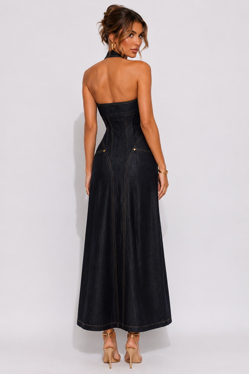 Nova Denim Halter Maxi Dress