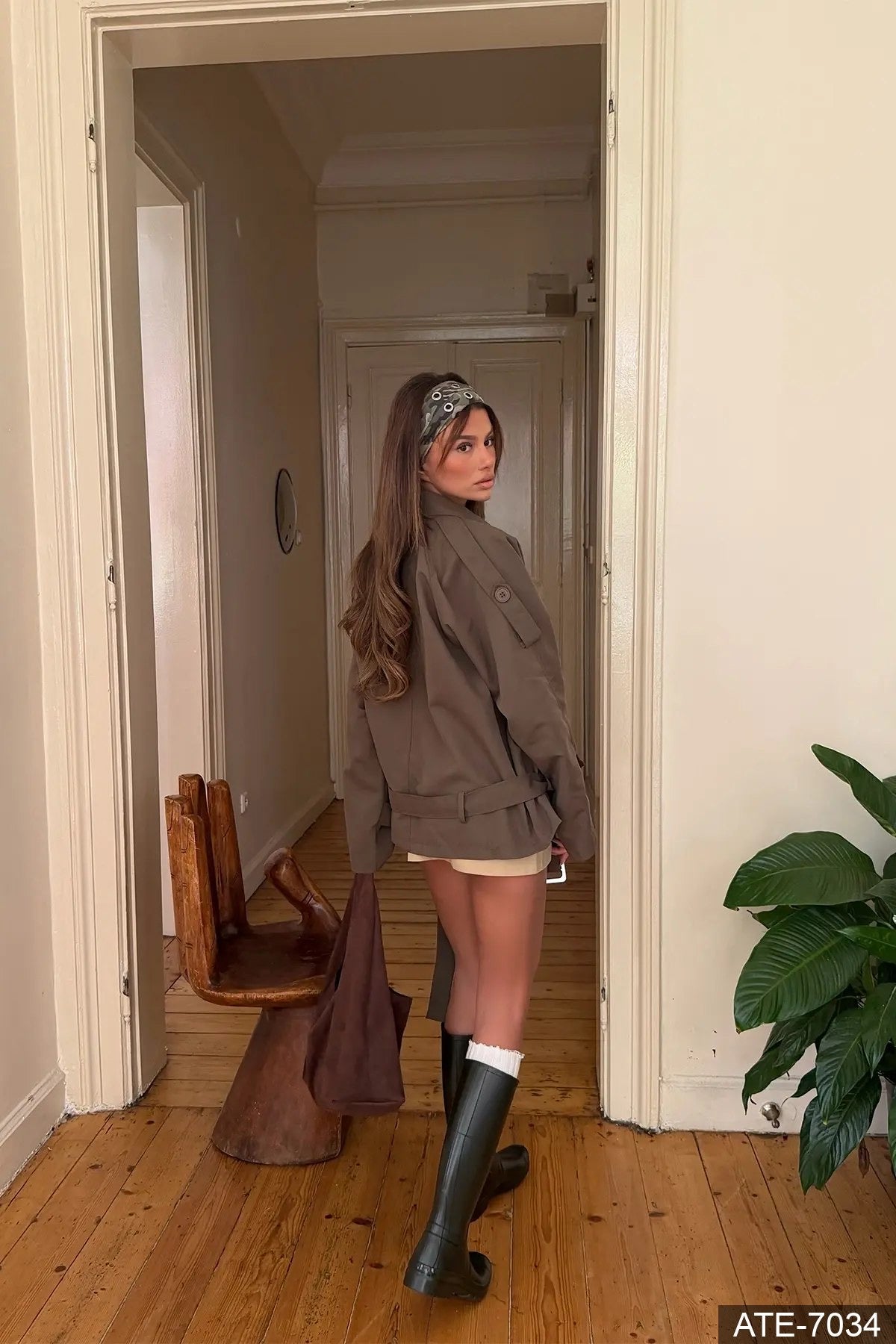 Khaki Trench Jacket With Belt Detail
