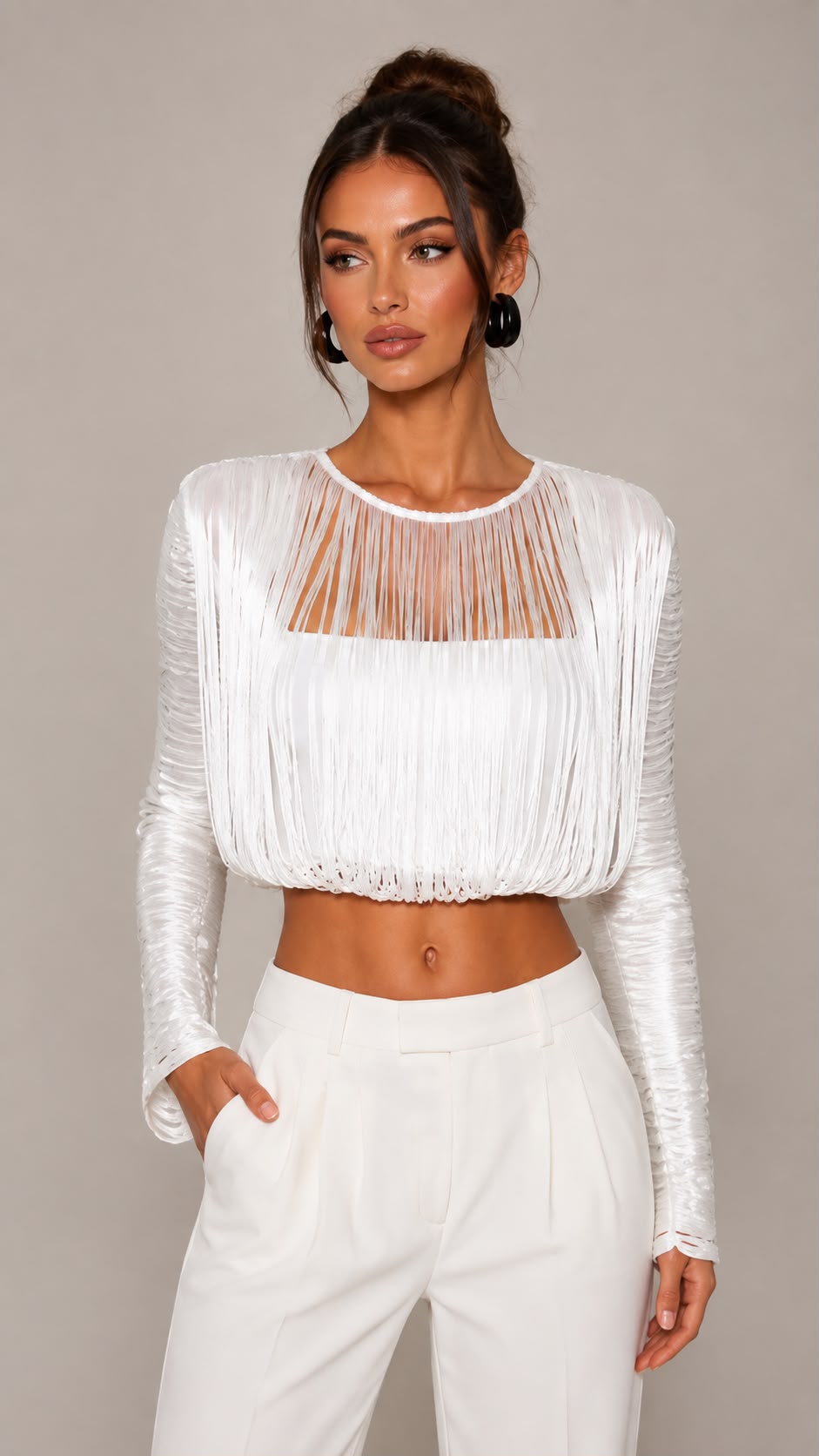 White Fringe Bandage Top