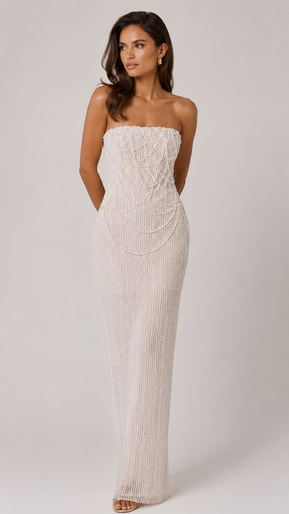 Pearl Beaded Column Wedding Gown