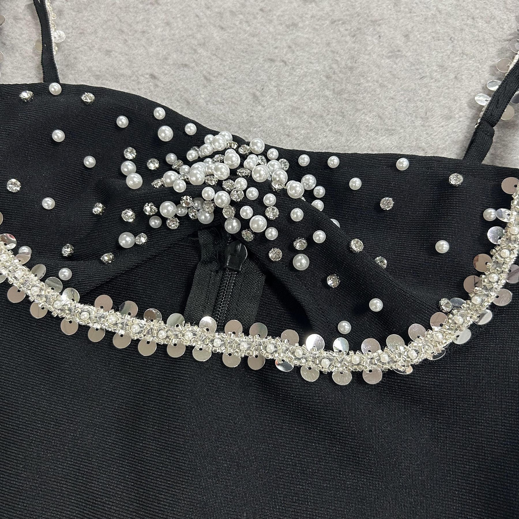 Pearl Beaded Bust Slip Dress