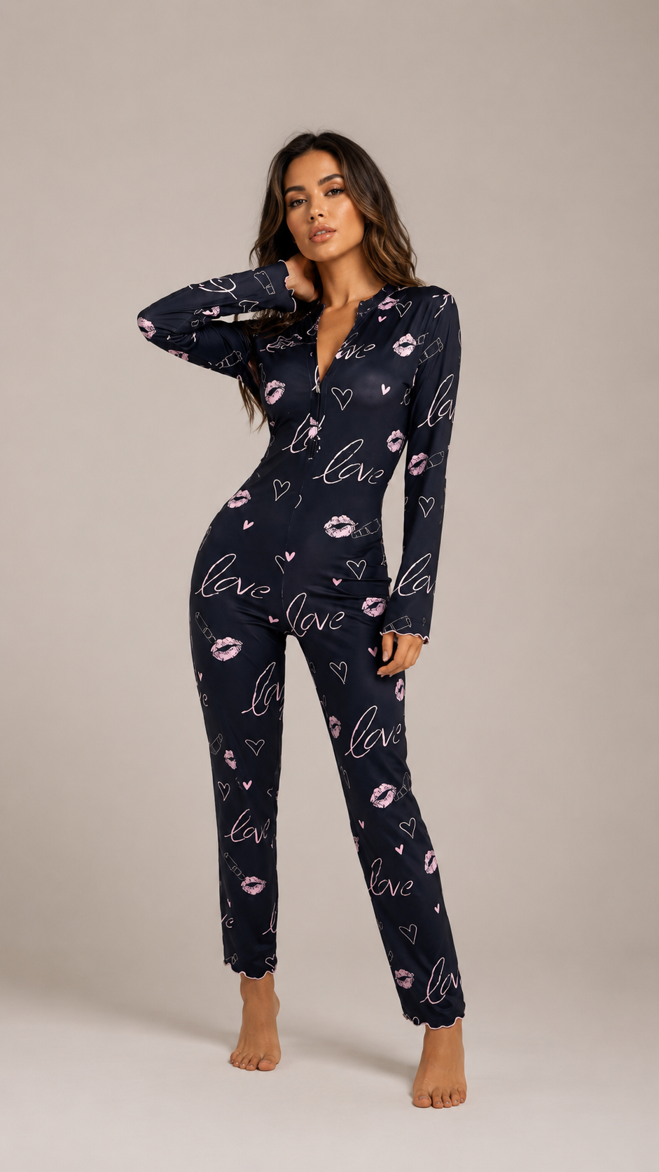 Lip Print Sleep Jumpsuit