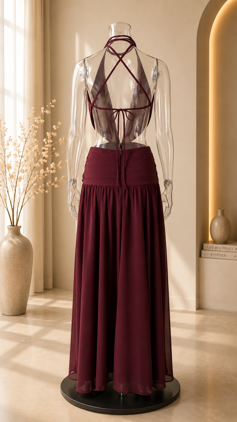 Soleil Lace-Up Chiffon Maxi Dress