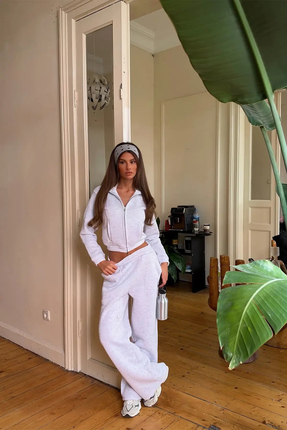 Grey Zipper-Detail Tracksuit Set