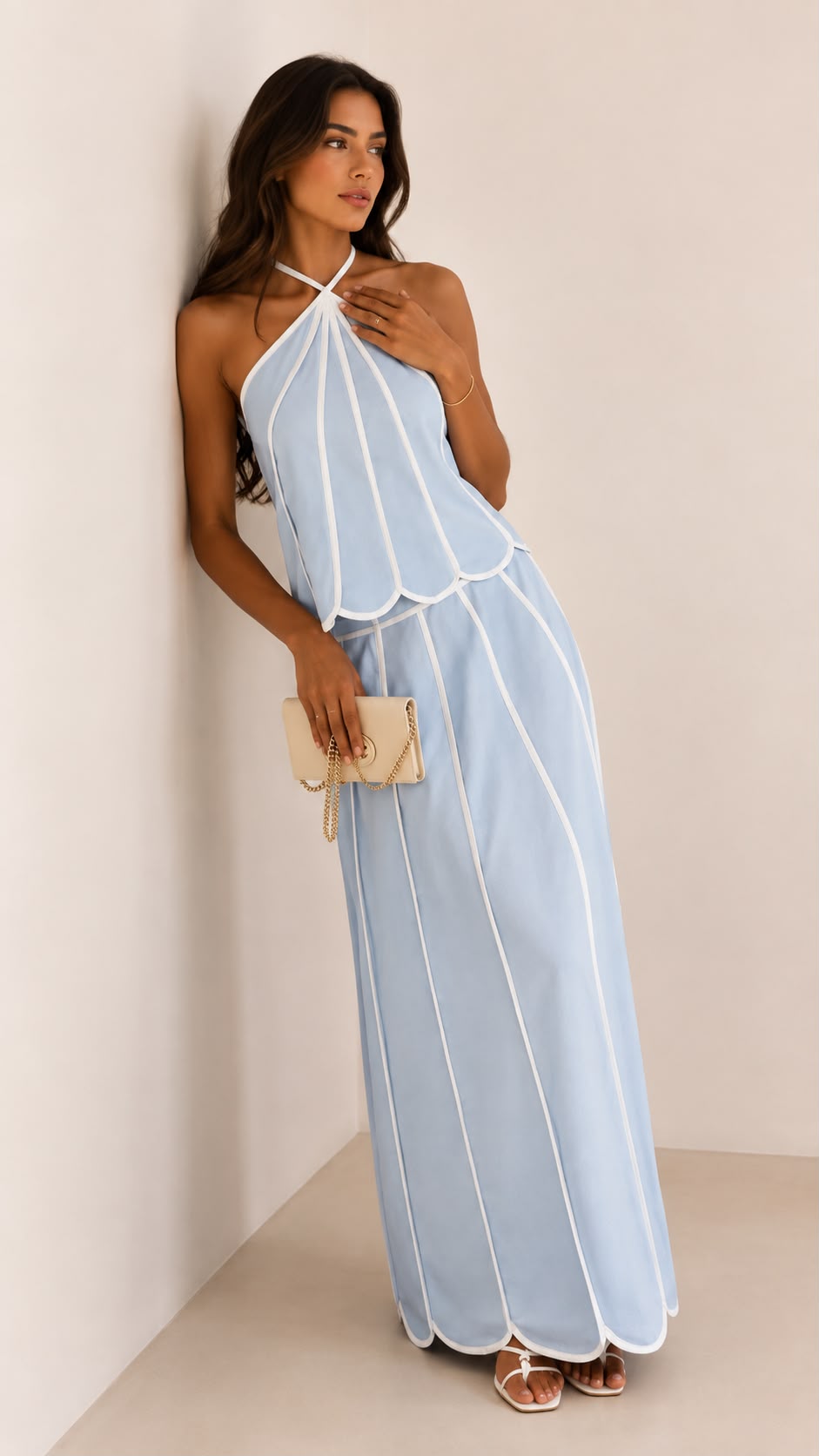 Scalloped Halter Top & Maxi Skirt Set