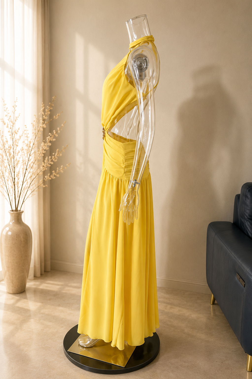 Soleil Lace-Up Chiffon Maxi Dress