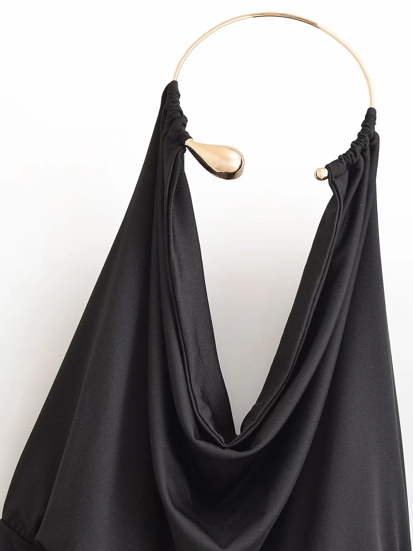 Metal Ring Halter Neck Draped Tank Top