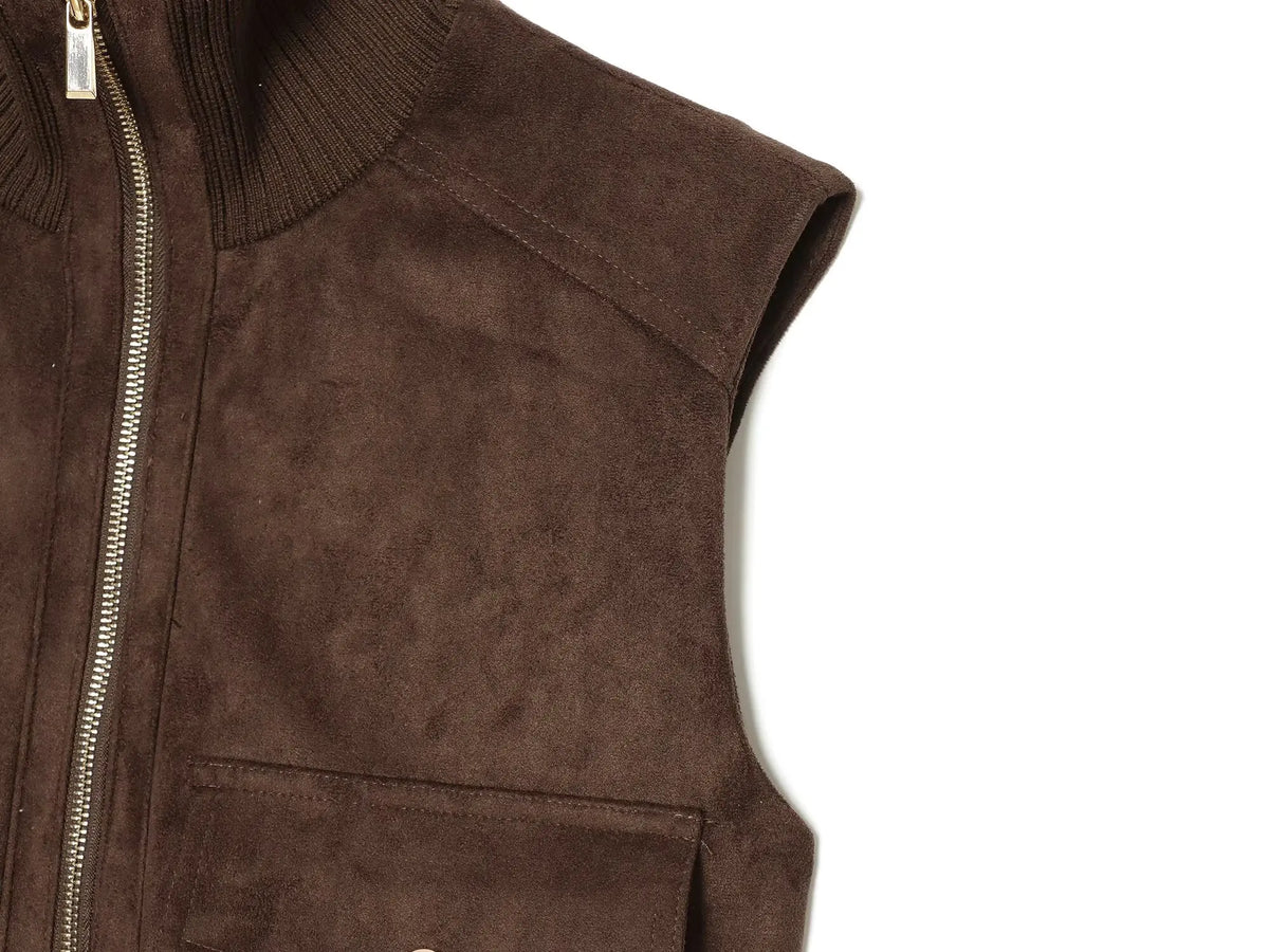 Darcia Rib-Collar Suede Vest