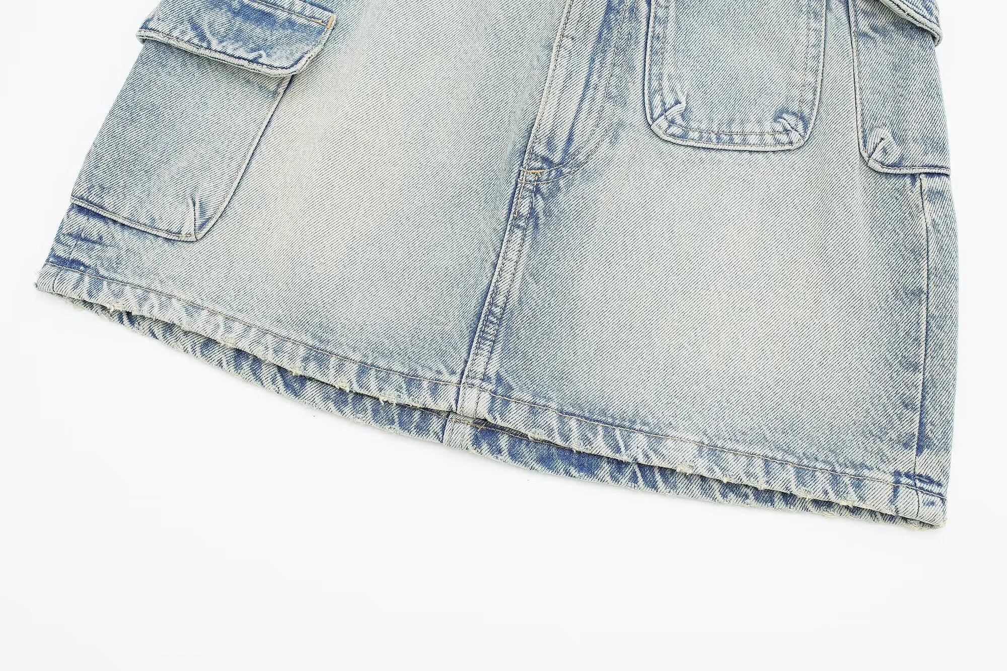 Washed Denim Cargo Mini Skirt
