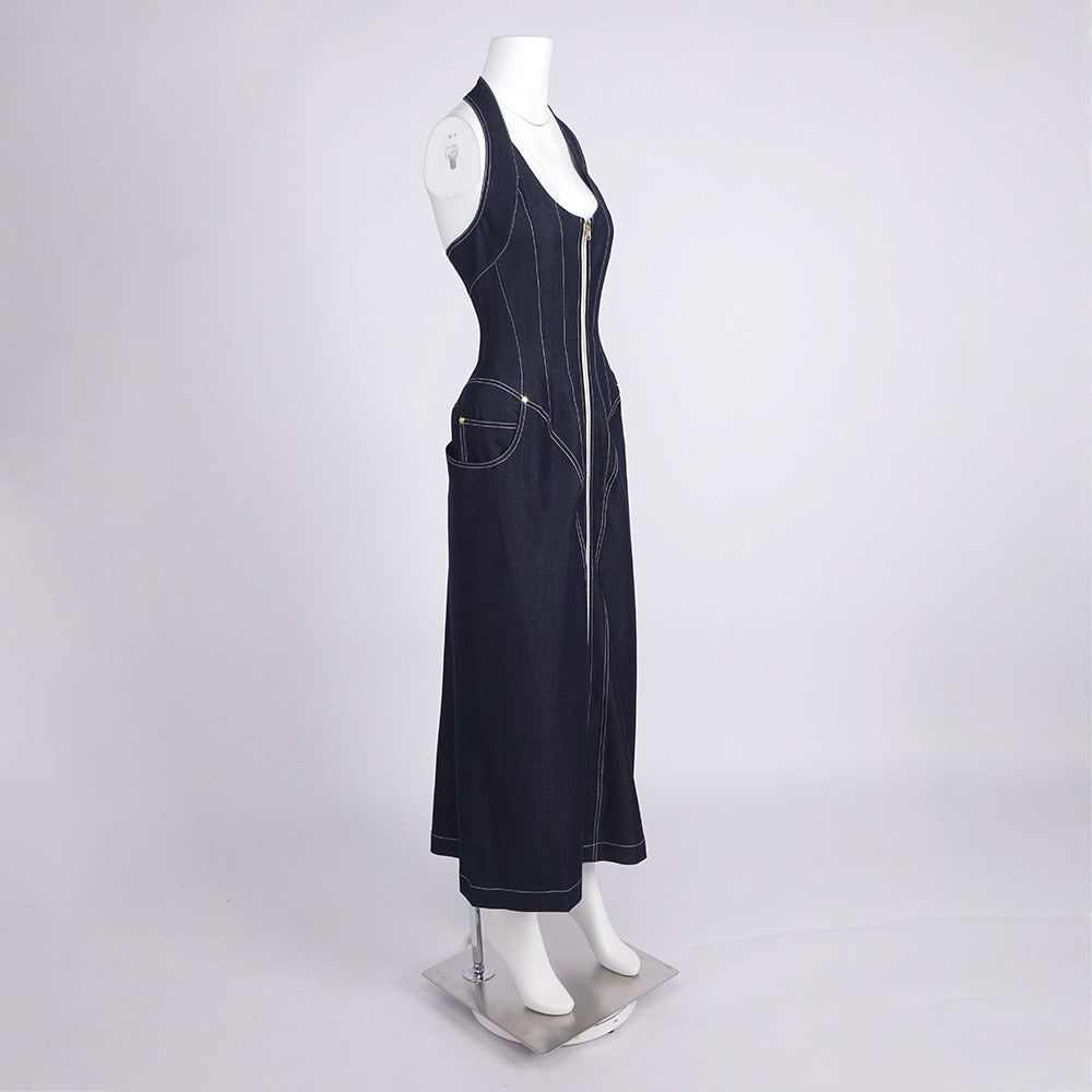 Nova Denim Halter Maxi Dress