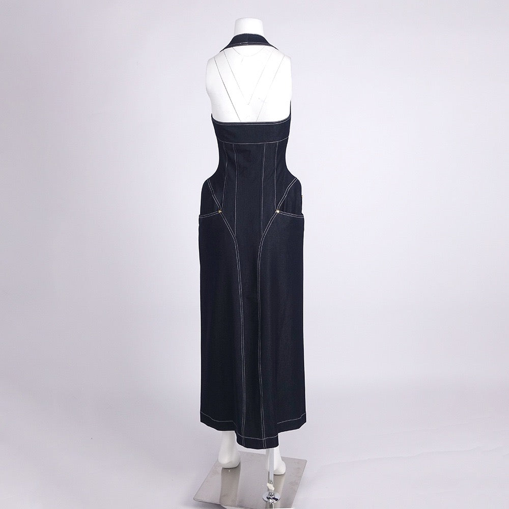 Nova Denim Halter Maxi Dress