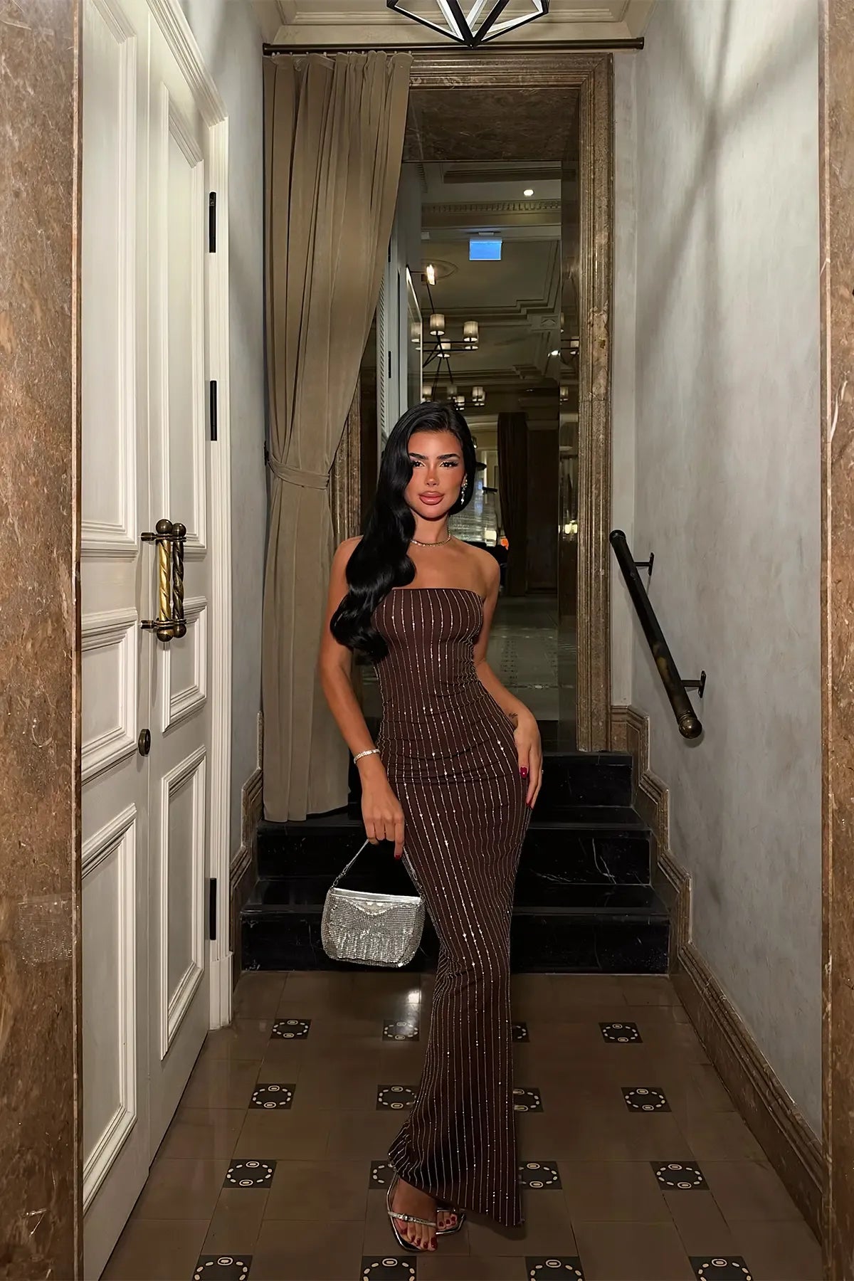 Dark Brown Strapless Dress