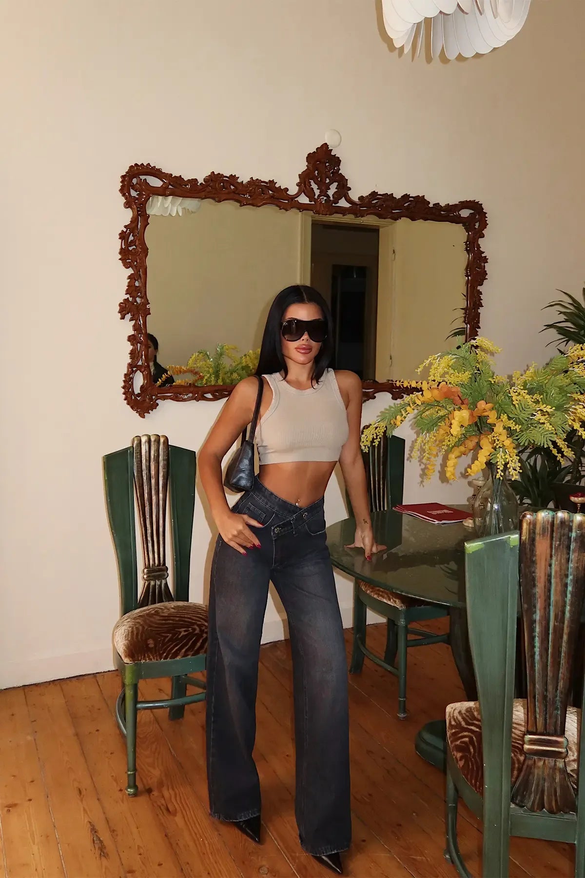 Black Asymmetric Button-Front Jeans