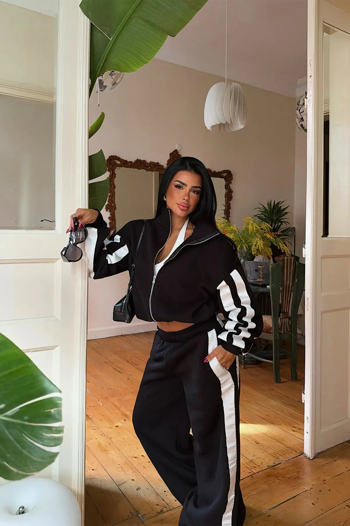 Black Stripe Detail Tracksuit Set