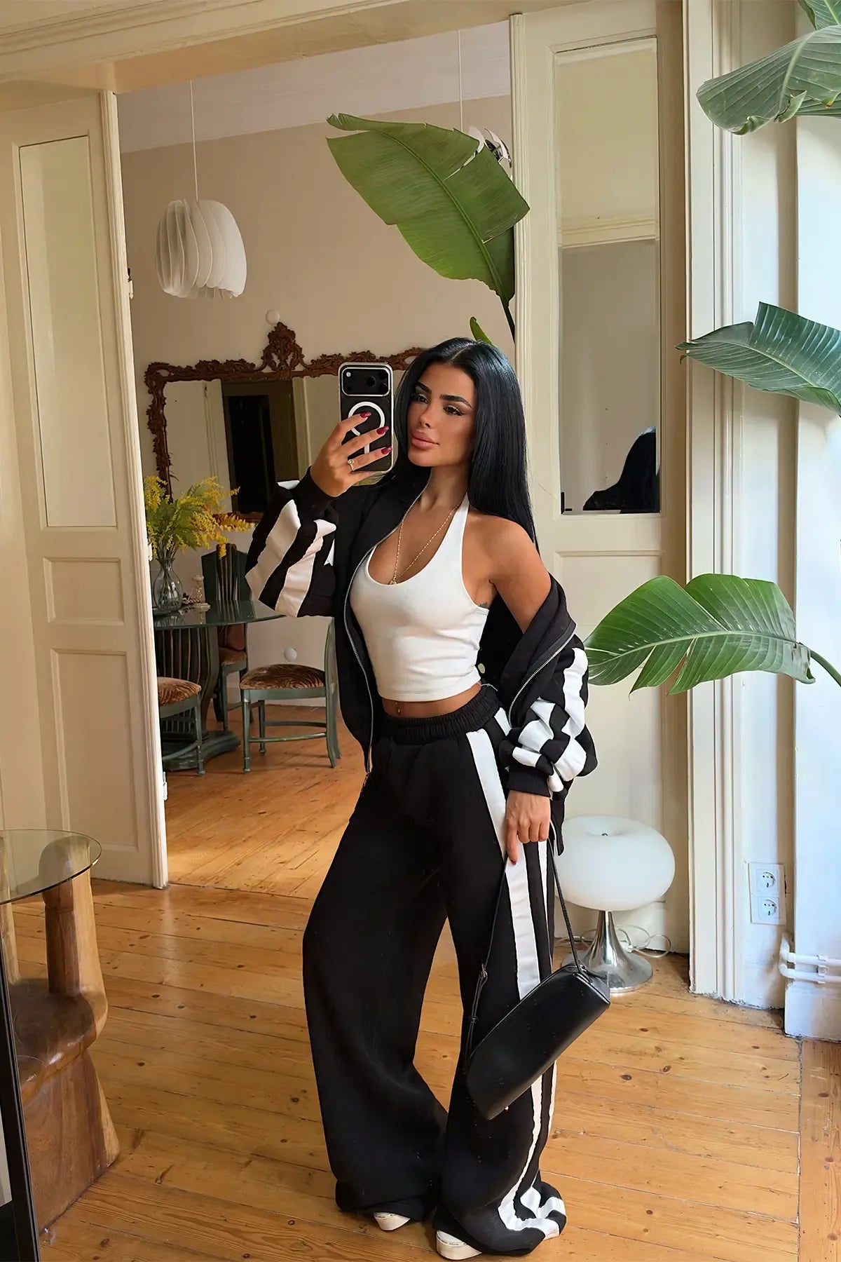 Black Stripe Detail Tracksuit Set