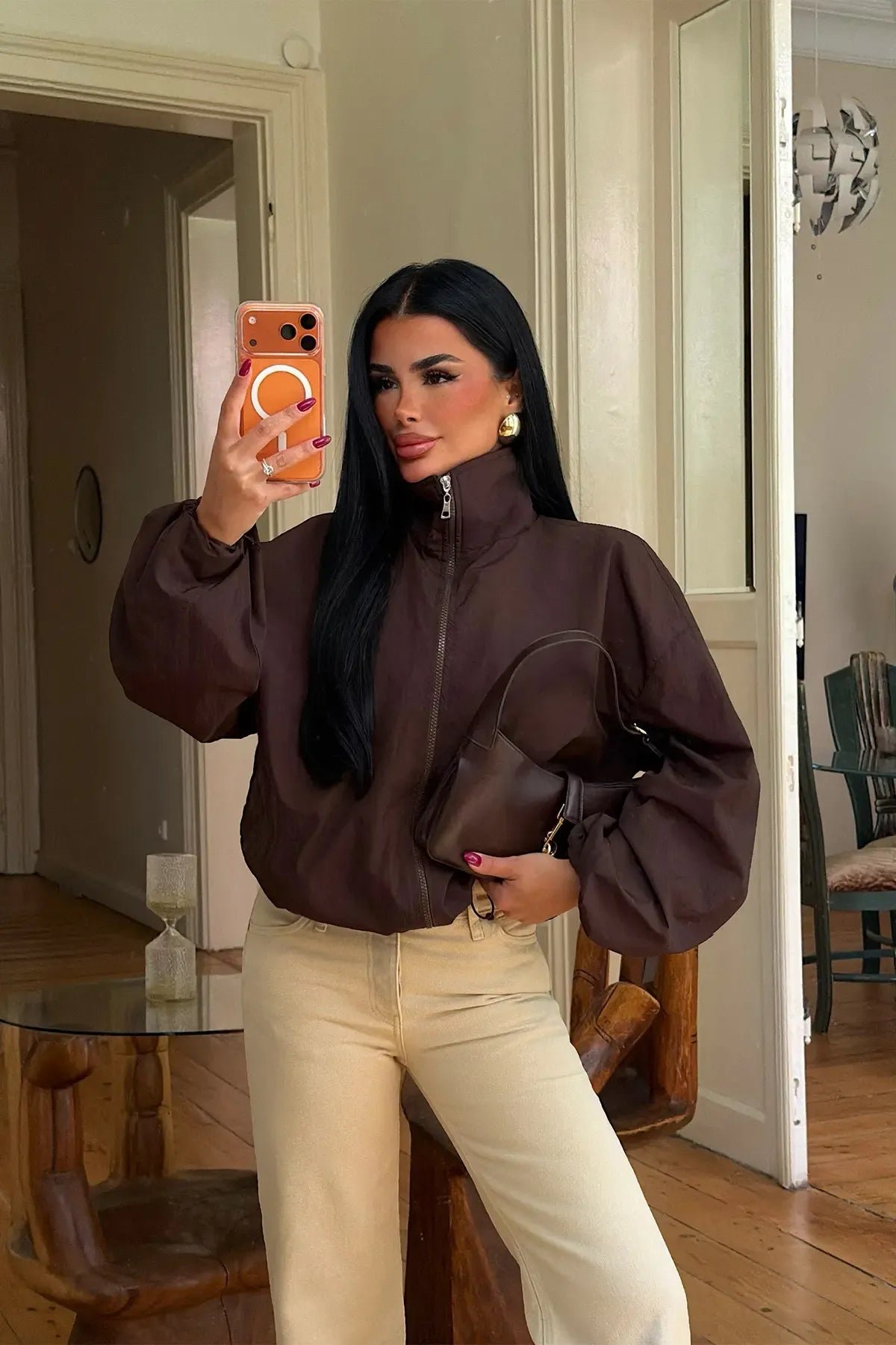 Brown Jacket with Zipper Detail