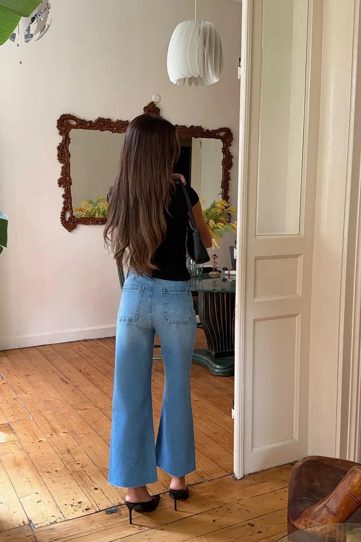 Ice Button Detail High-Waisted Jeans