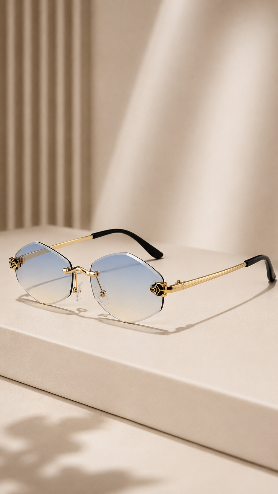 Rimless Faceted Oval Sunglasses
