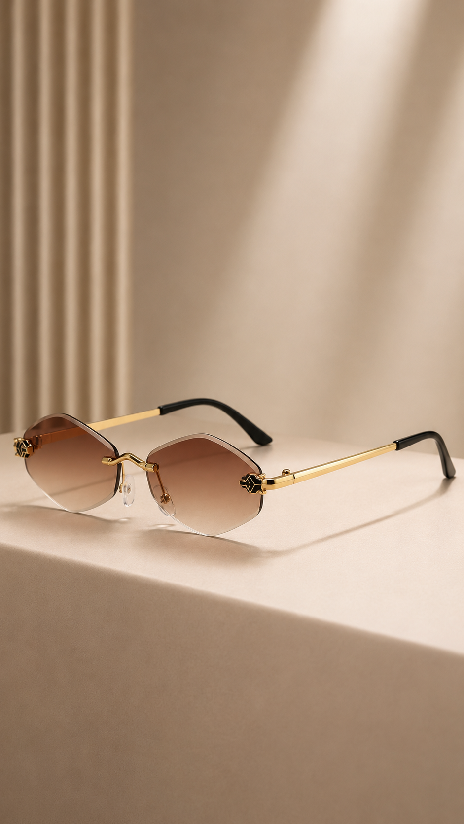 Rimless Faceted Oval Sunglasses