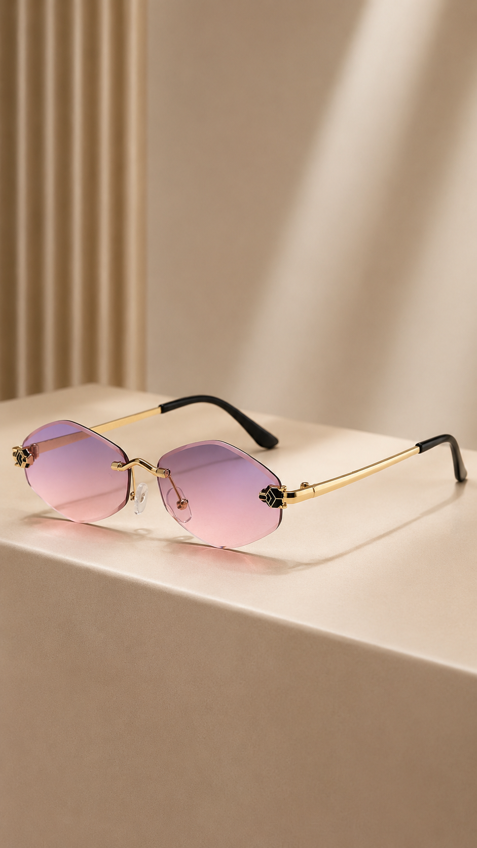 Rimless Faceted Oval Sunglasses
