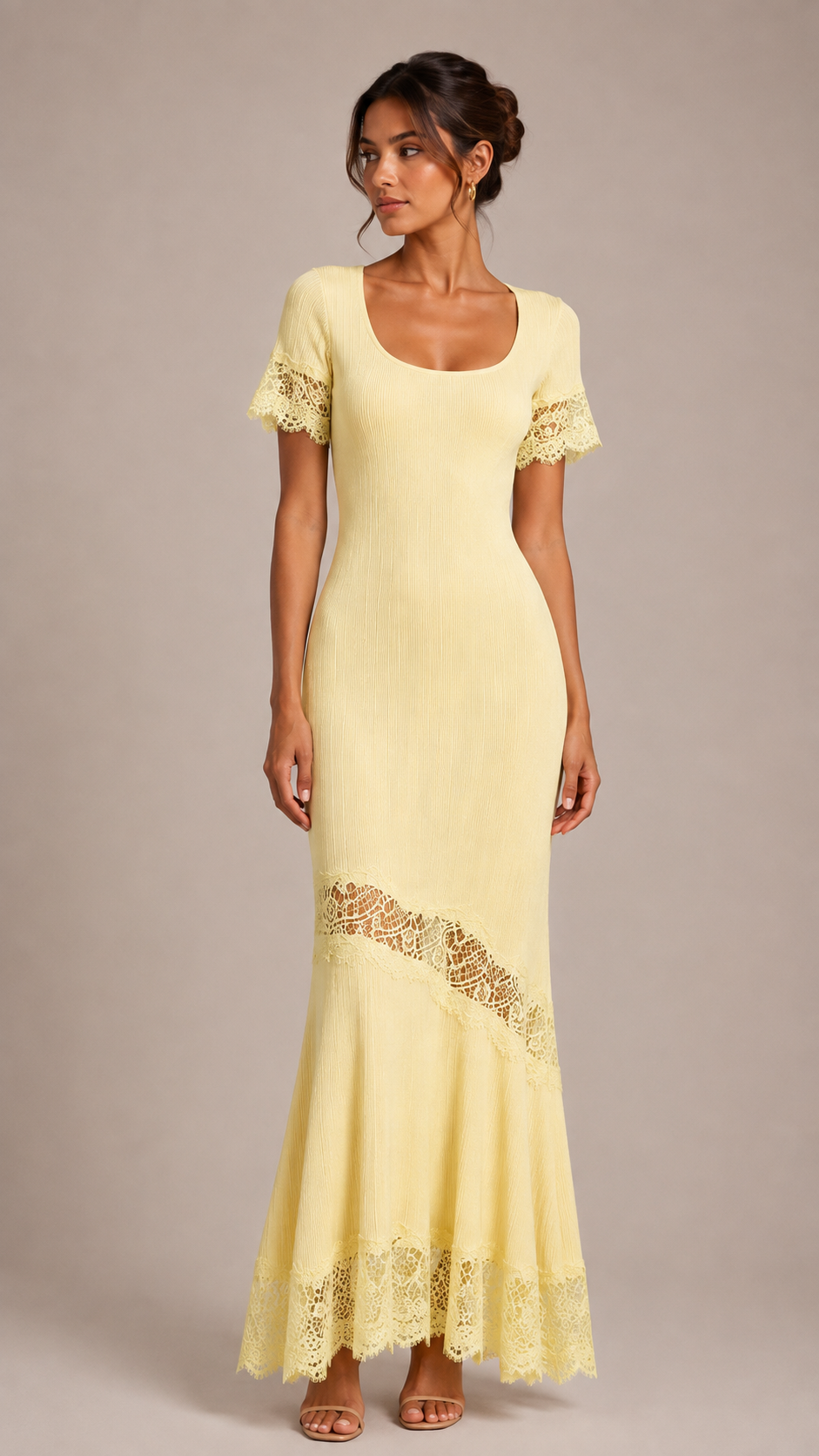 Liora Lace-Inset Knit Fishtail Maxi Dress