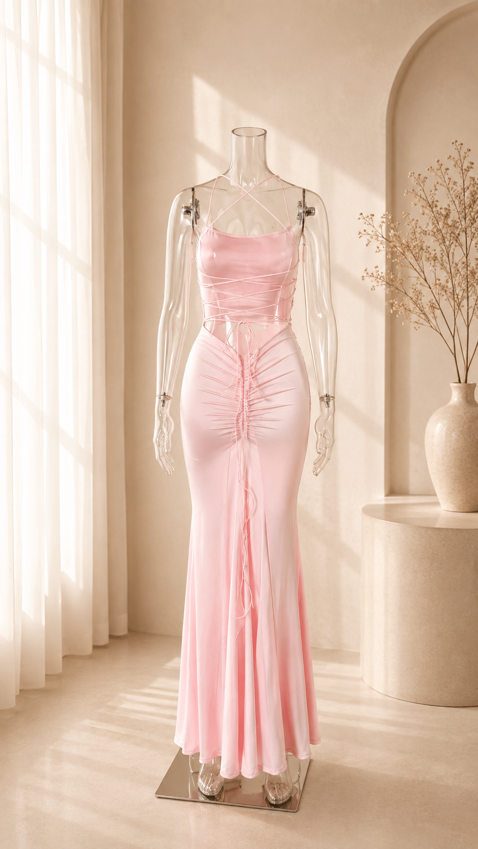 Lace-Up Backless Mermaid Maxi Dress