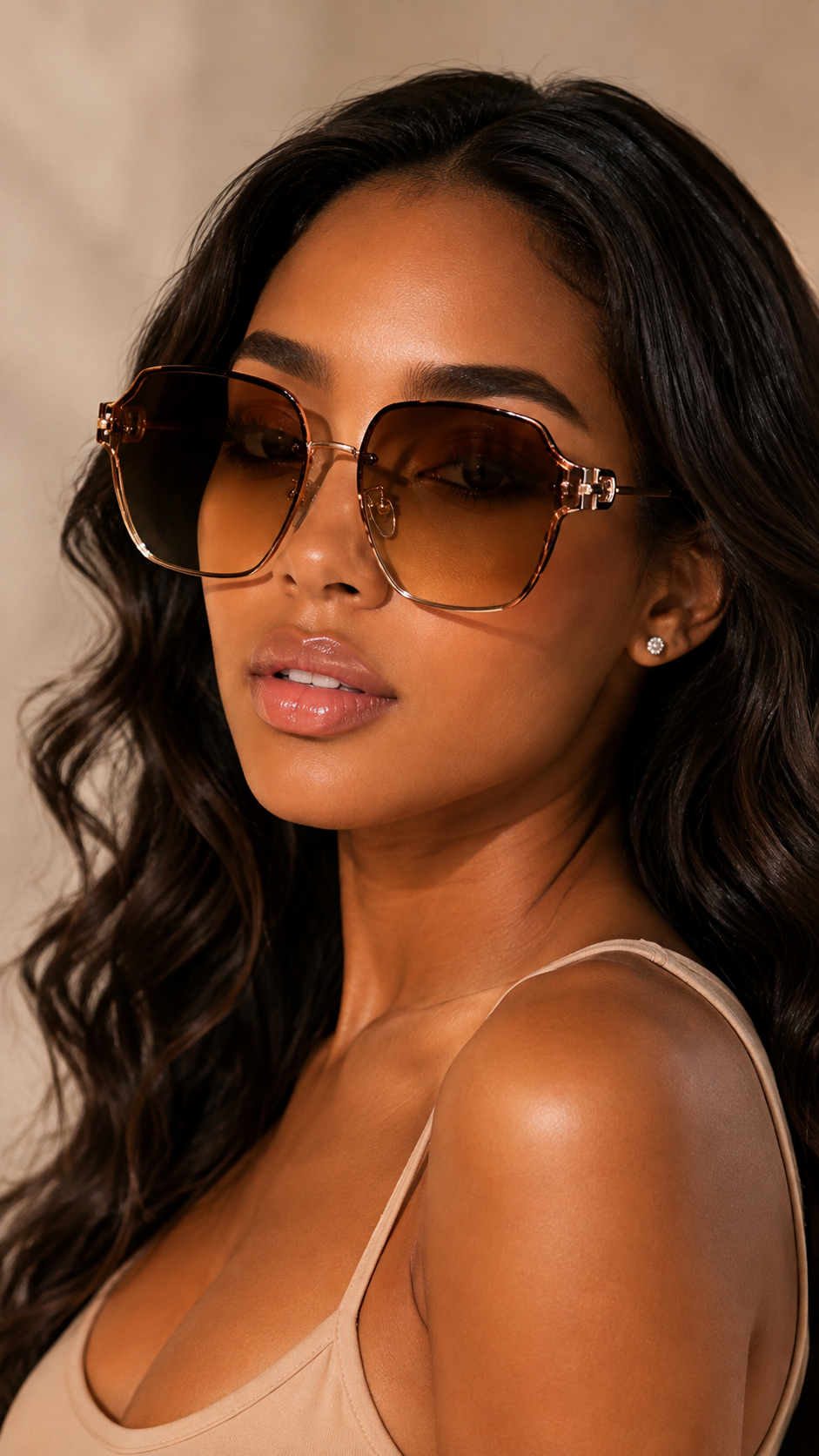 Curved Rimless-Edge Square Sunglasses