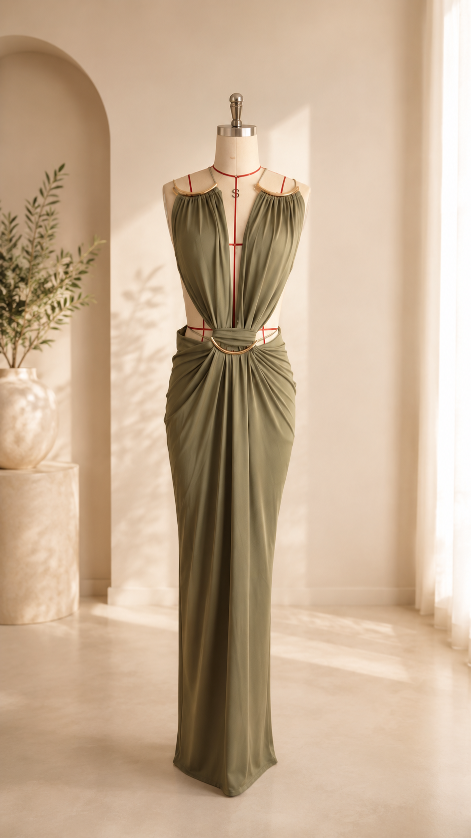 Metal Ring Halter Cutout Maxi Dress