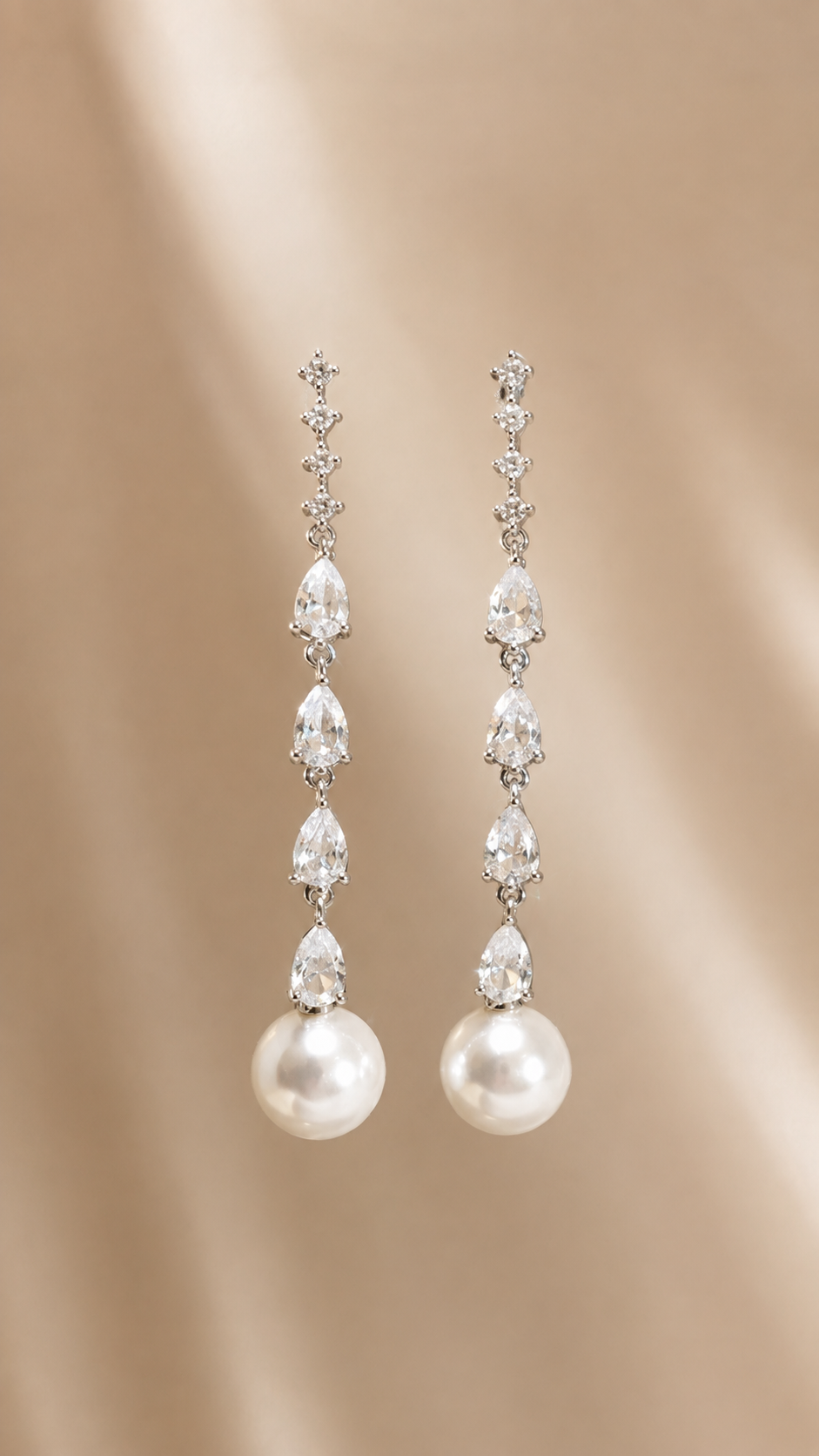 Zircon Drop Pearl Tassel Earrings