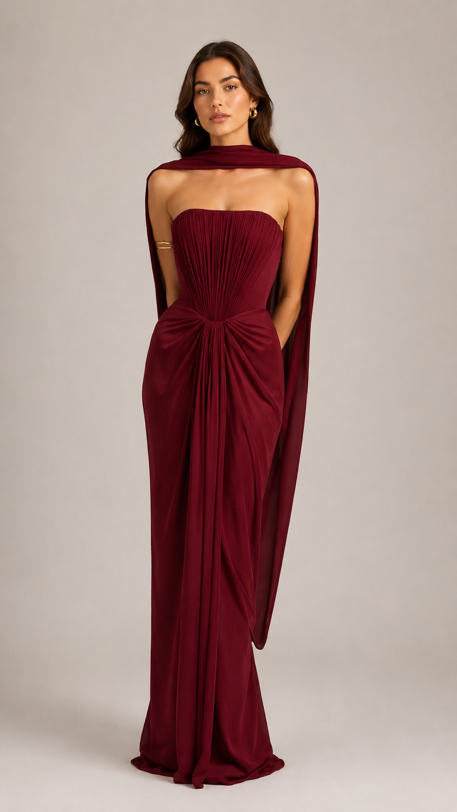 Solene Draped Chiffon Cape Maxi Dress
