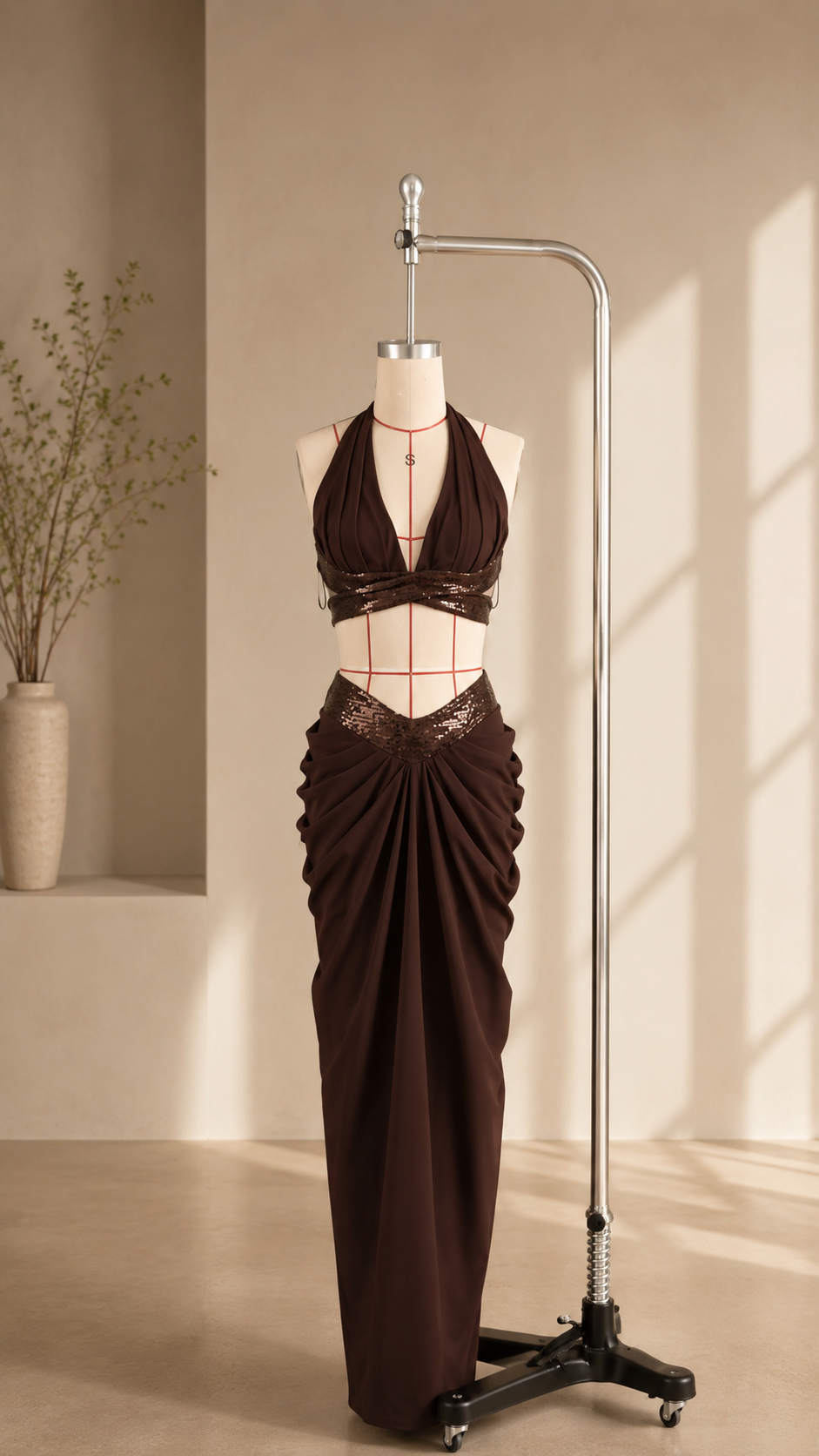 Halter Top and Draped Maxi Skirt Set