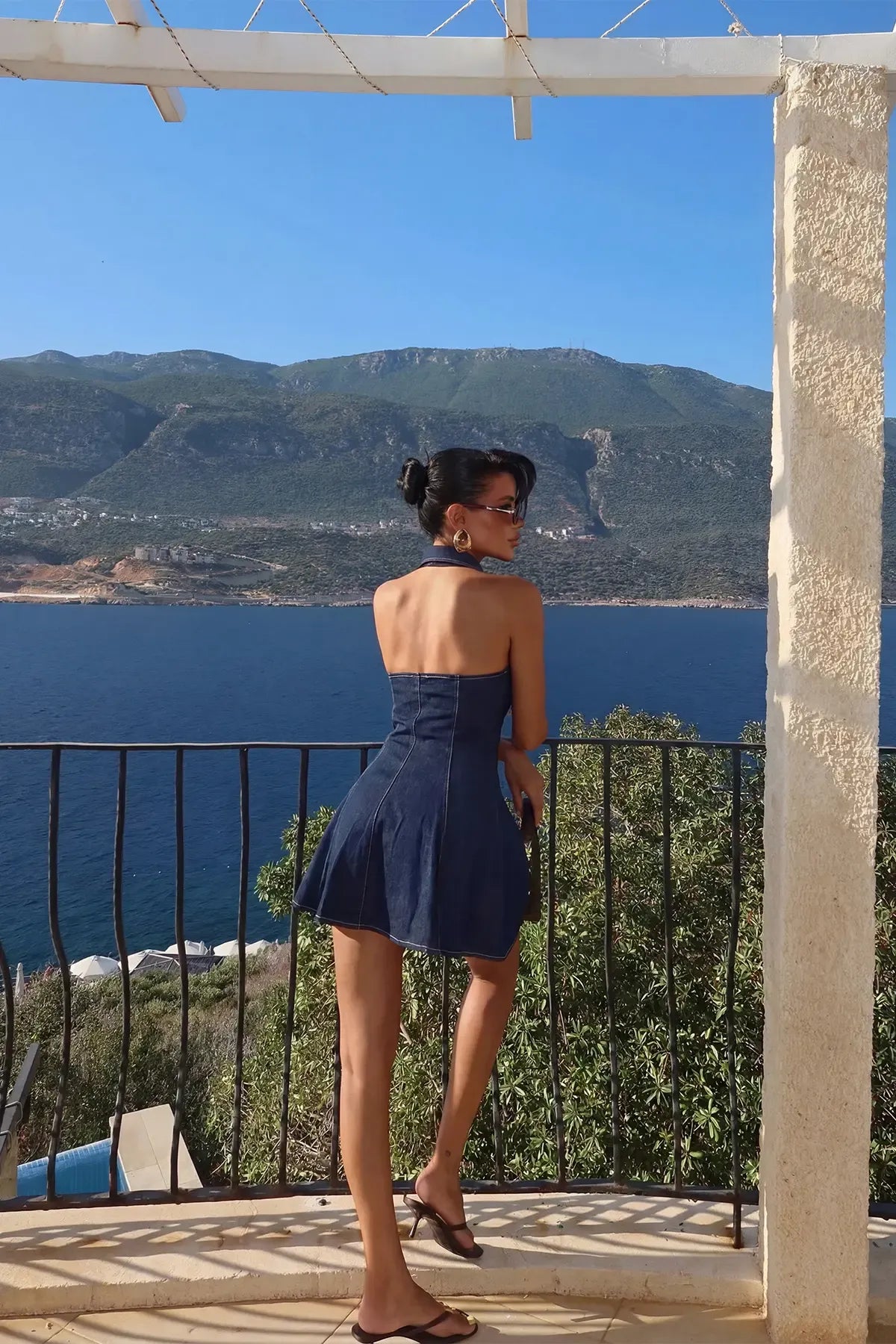 Navy Blue Buttoned Back Detail Dress