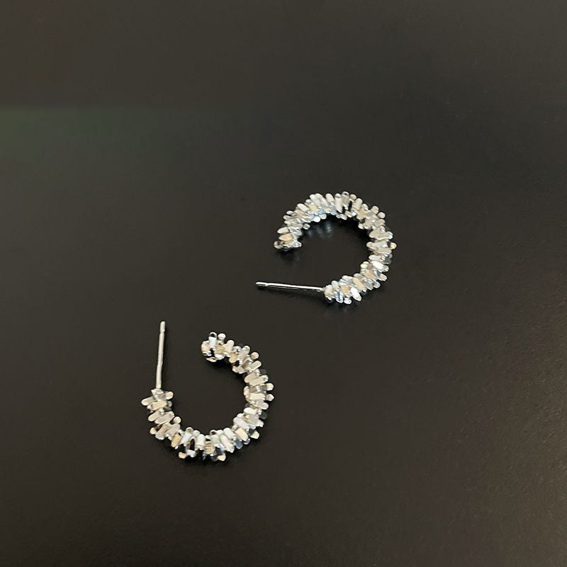 Crushed Silver Hoop Earrings