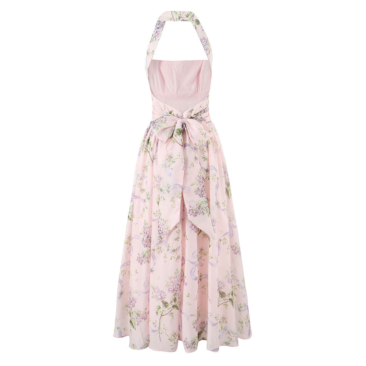 Floral Print Halter Tie-Waist Maxi Dress