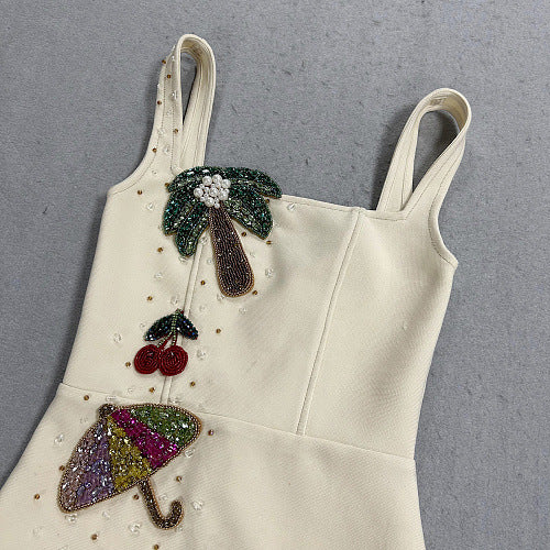 Beaded Fruit Applique Bandage Mini Dress