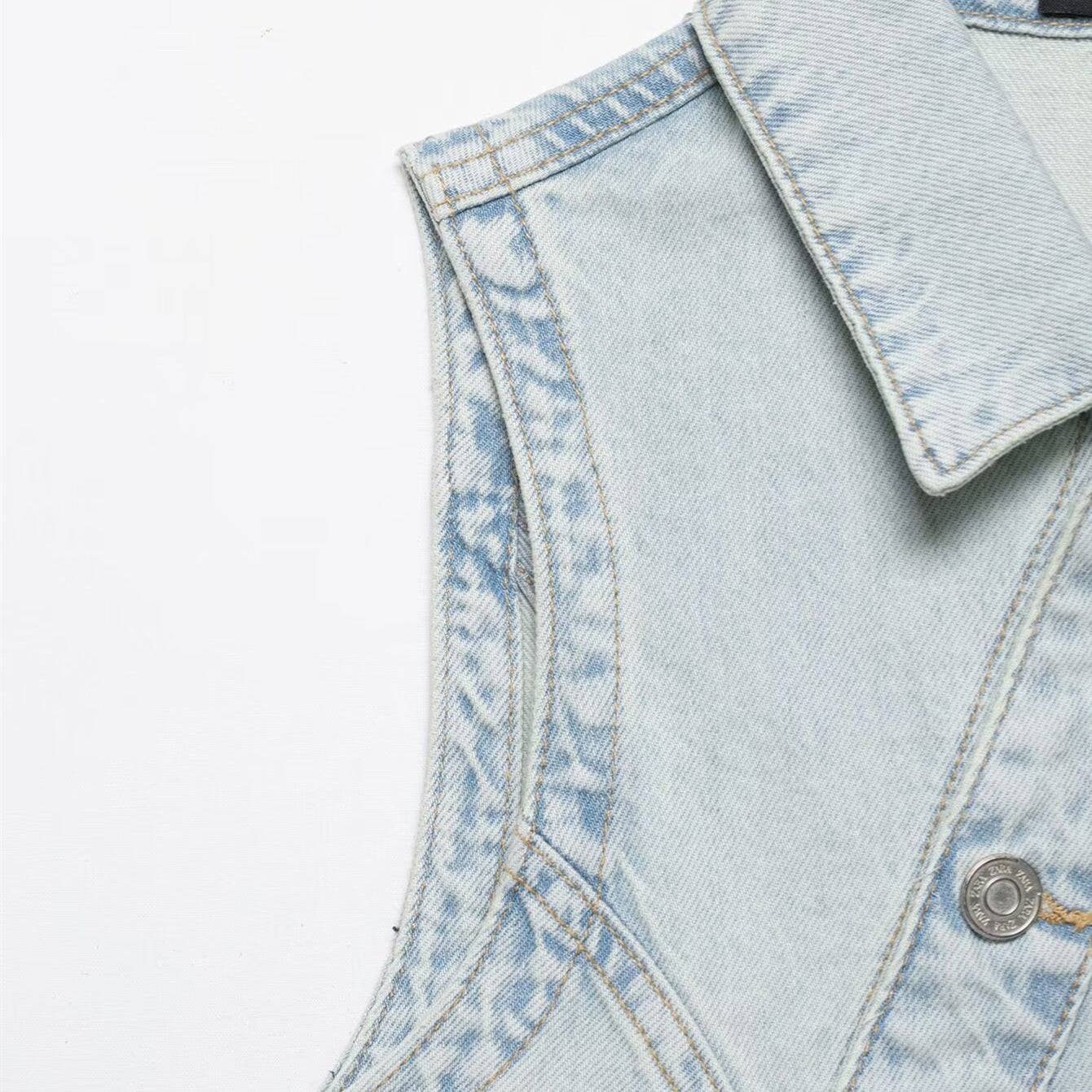 Washed Denim Vest And Wide Leg Jeans Set