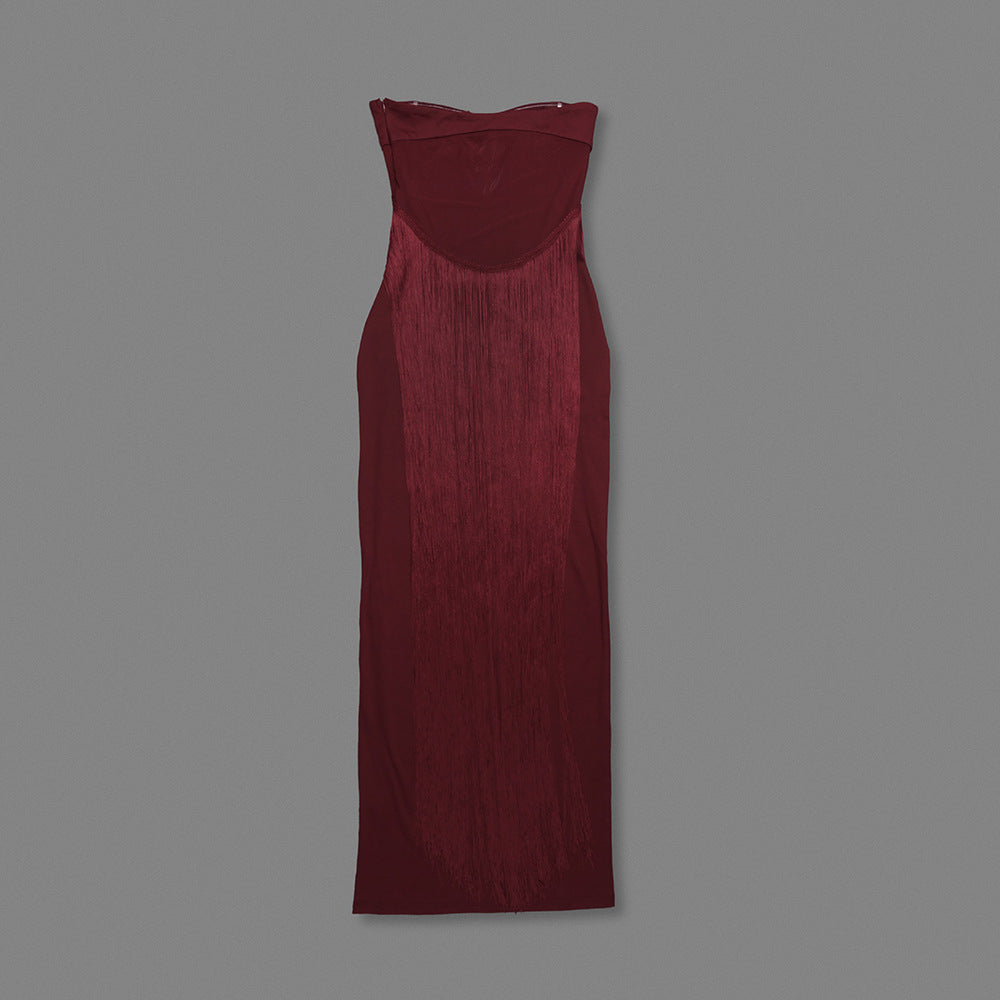 Fringed Bandeau Maxi Dress