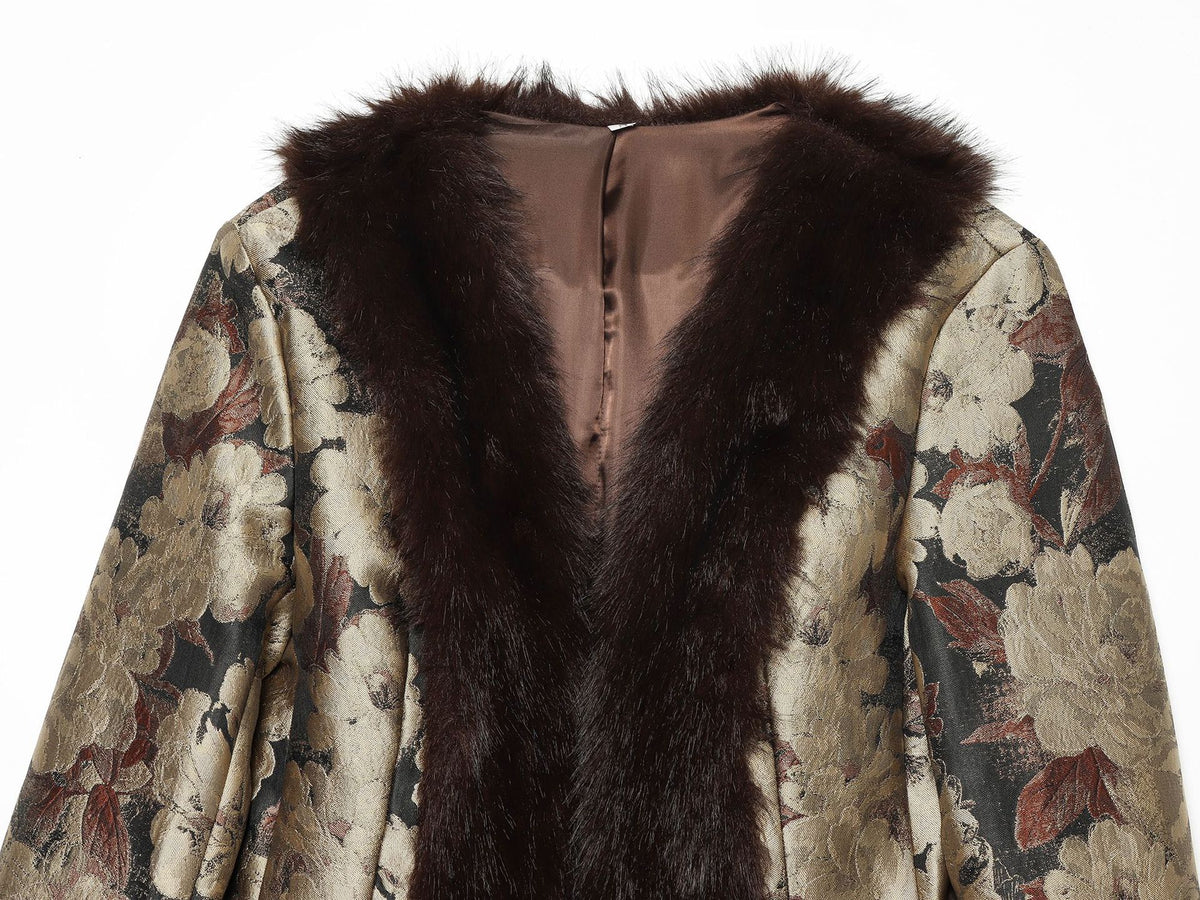 Theda Jacquard Fur-Trim Jacket
