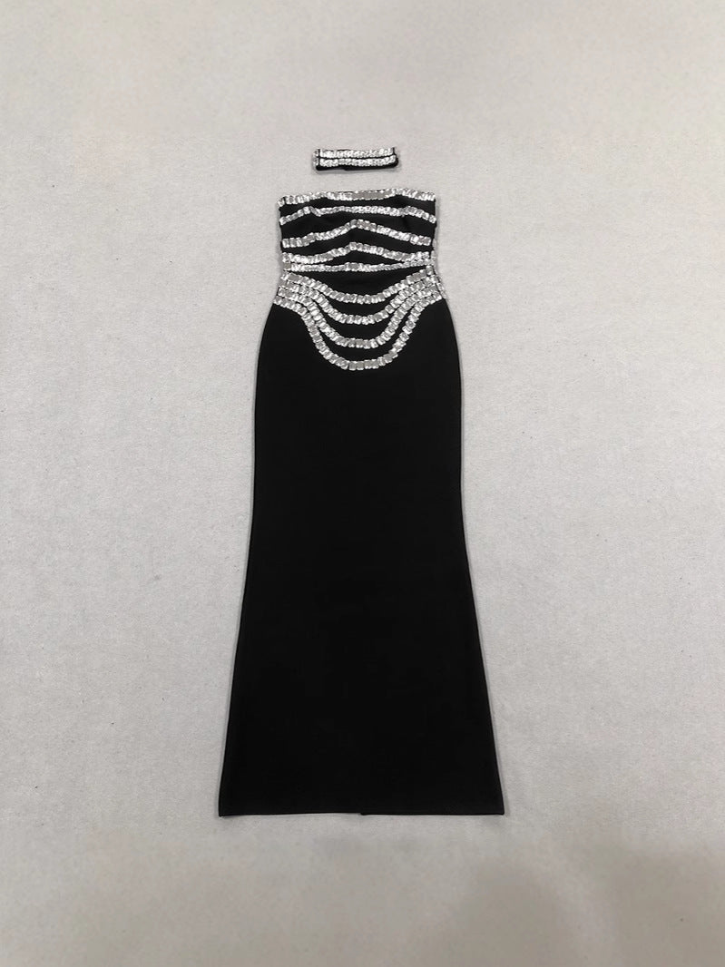 Nadira Crystal-Draped Bandeau and Maxi Skirt Set