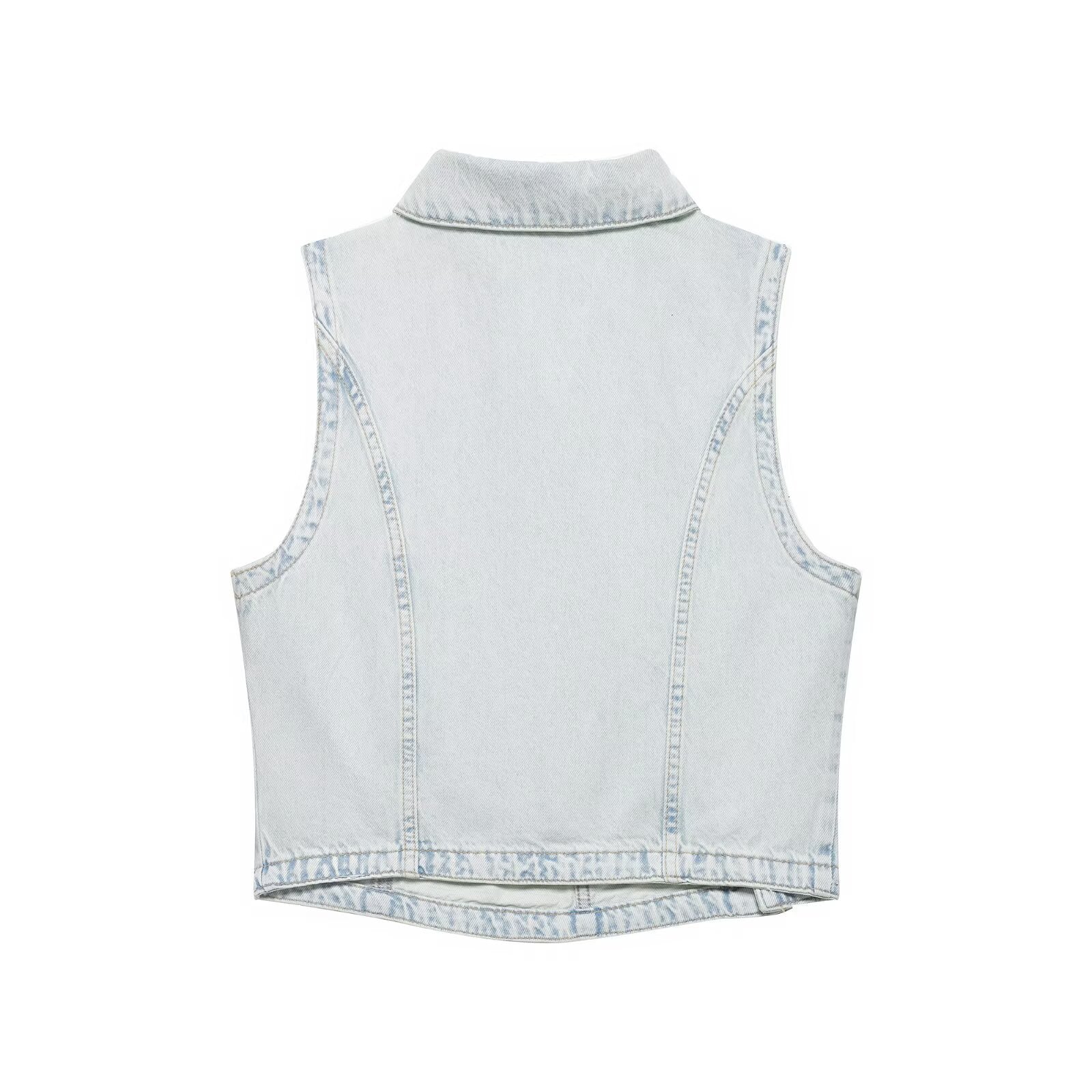Washed Denim Vest And Wide Leg Jeans Set