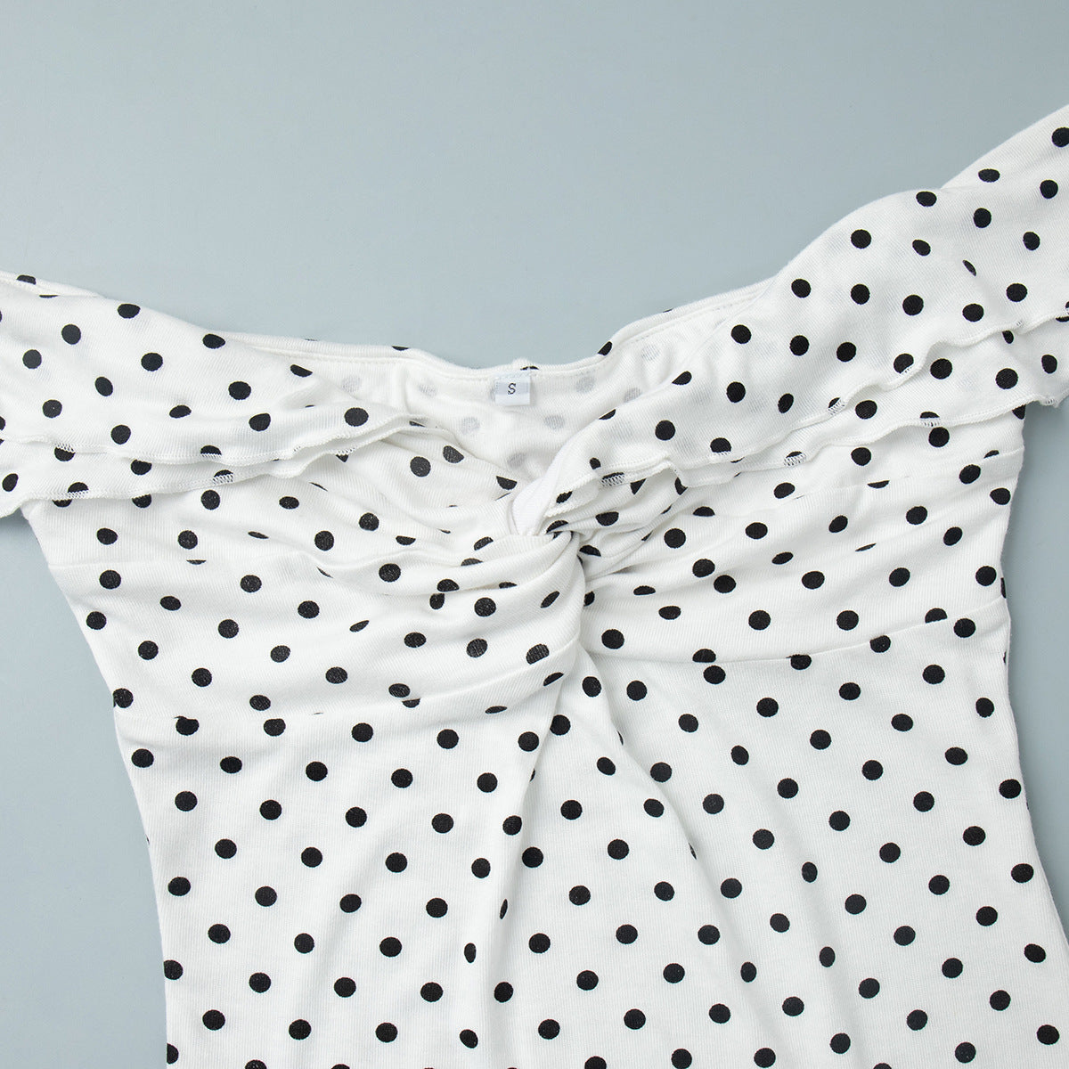 Polka Dot Off-Shoulder Top & Ruched Maxi Skirt Set