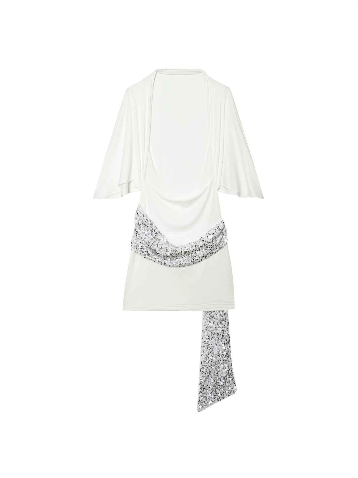 Sequin Sash Open-Back Mini Dress
