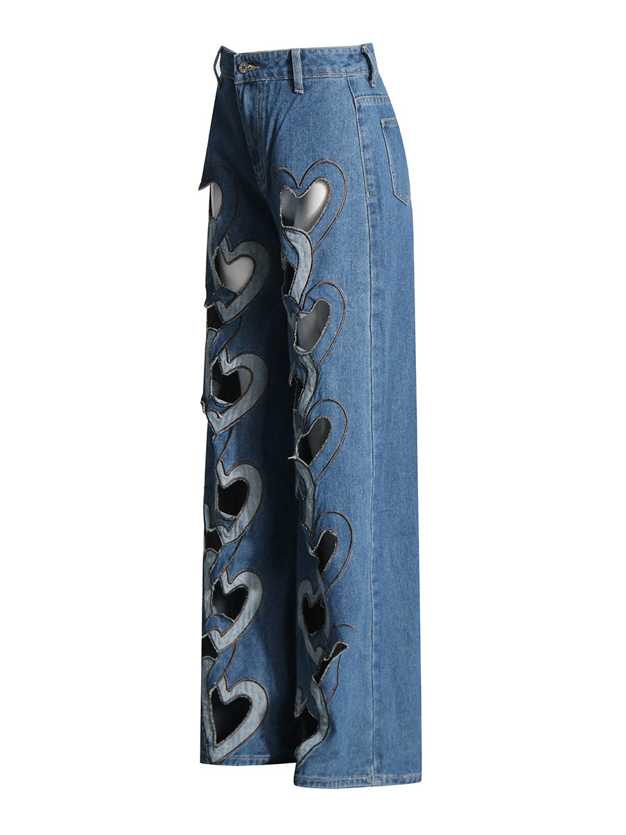 Heart Cut-Out Wide-Leg Jeans